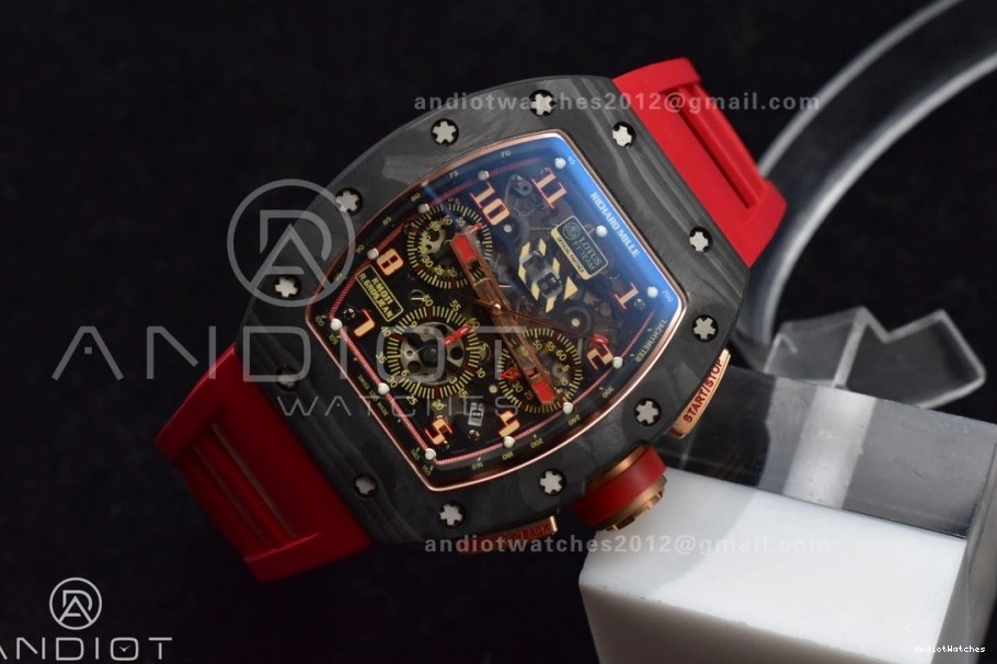 1:1 KVF Best NTPT Red on Dial Edition 1020 Strap Chrono A7750 RM011 Rubber ModernLook Crystal V Lotus 0215